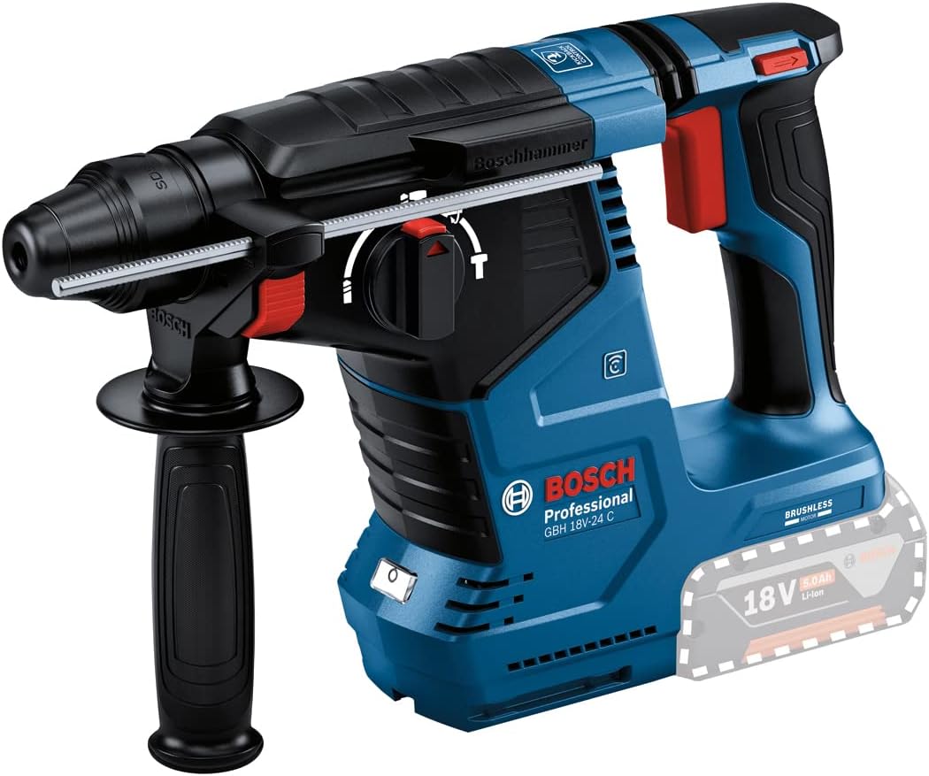 Bosch Professional GBH 18V-24 C Cordless Hammer Drill System with SDS Plus with Additional Handle, Battery / Charger Not Included