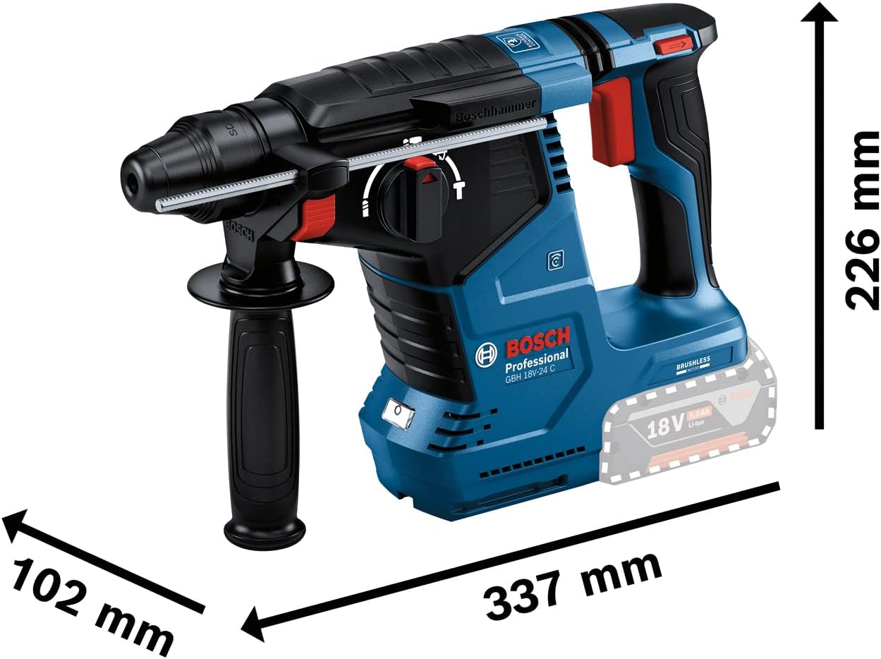 Bosch Professional GBH 18V-24 C Cordless Hammer Drill System with SDS Plus with Additional Handle, Battery / Charger Not Included